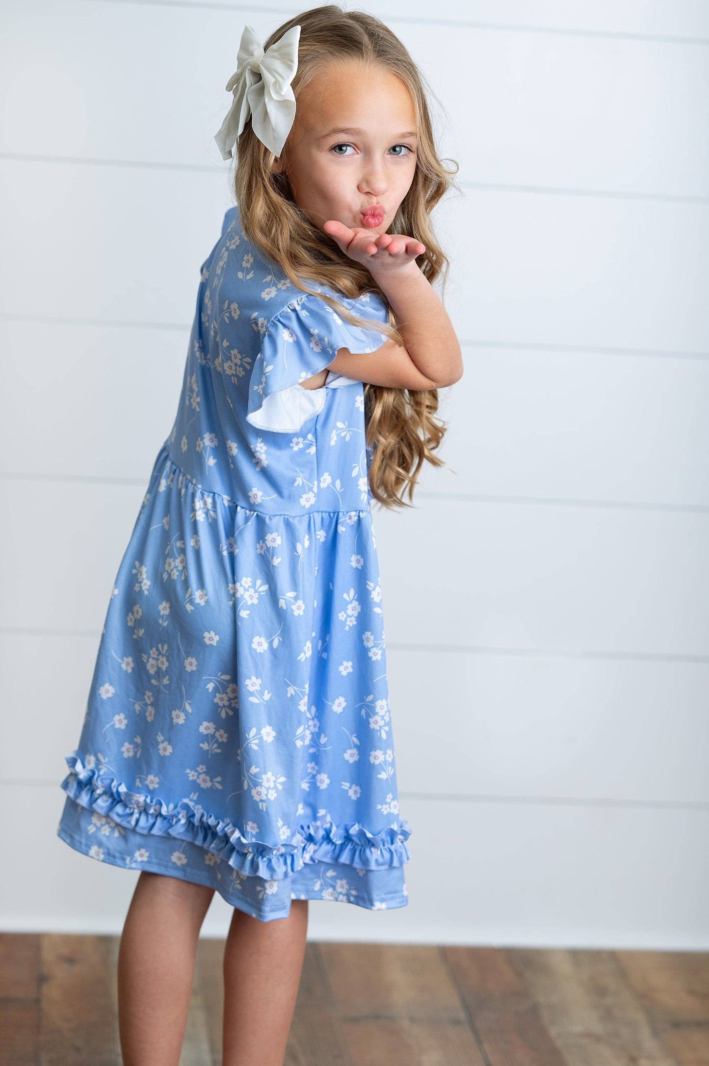 Kids Periwinkle Flower Ruffle Dress