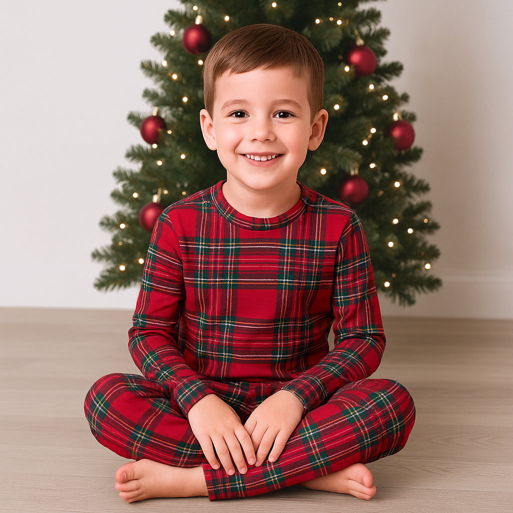 Christmas Bamboo Kids' Pajama Set – Classic Tartan Plaid Holiday