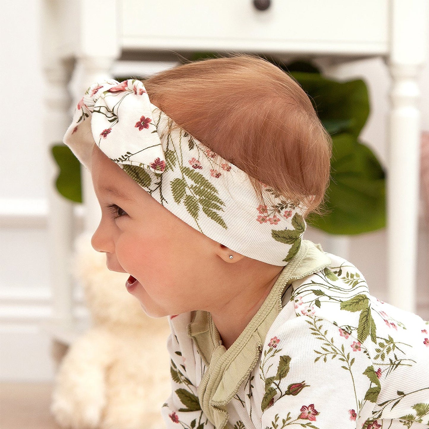 Baby Headband Pretty Petals Green