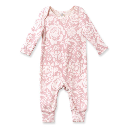 Pink floral baby onesie on a white background