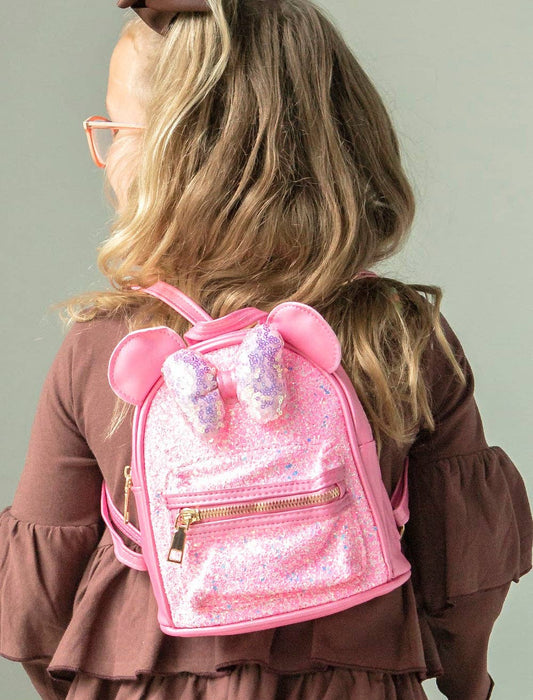 Sparkly Pink Mouse Ears Backpack Purse