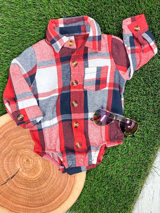 Red & Black Plaid Boys Romper